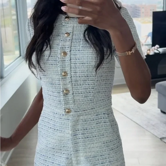 Amanda Uprichard Blue and White Tweed Jumpsuit - Picture 2 of 2